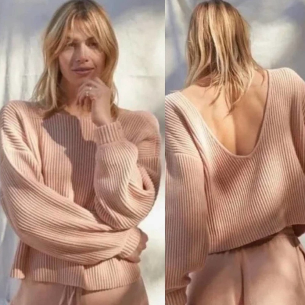 Lunya Cozy Cotton Silk Reversible Oversized Sweater Tan Women's Large NWOT
